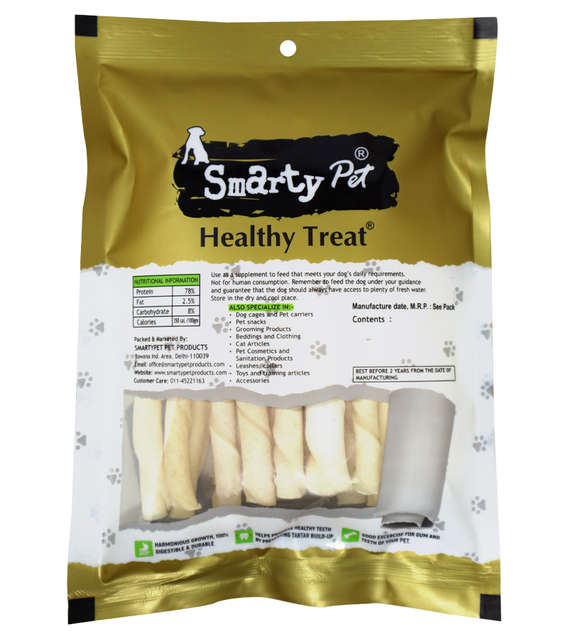 Smarty Pet White Twisted Stick (150 gm) for Dogs