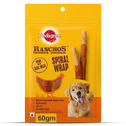 Pedigree Ranchos Spiral Wrap (1+ Years) Dog Treats, Chicken & Smokey Lamb Flavour, 60 g
