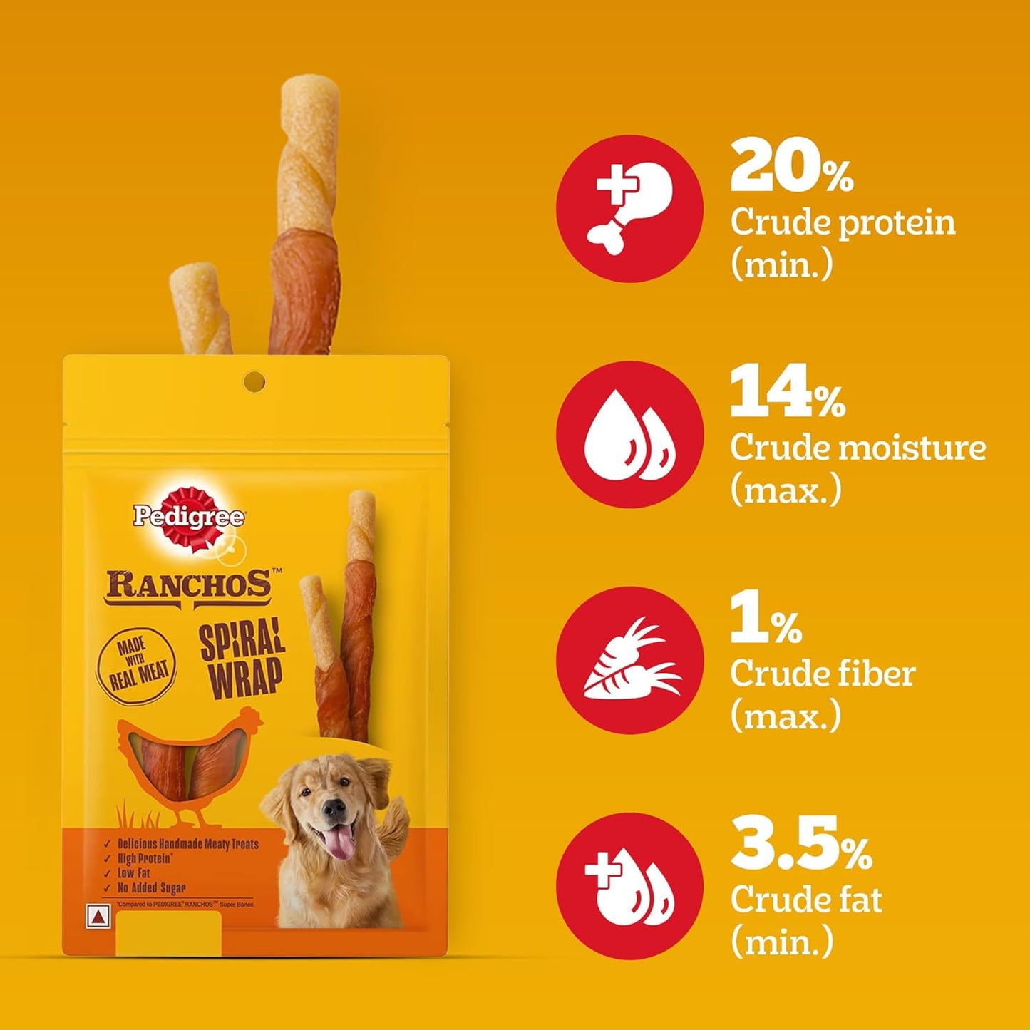 Pedigree Ranchos Spiral Wrap (1+ Years) Dog Treats, Chicken & Smokey Lamb Flavour, 60 g